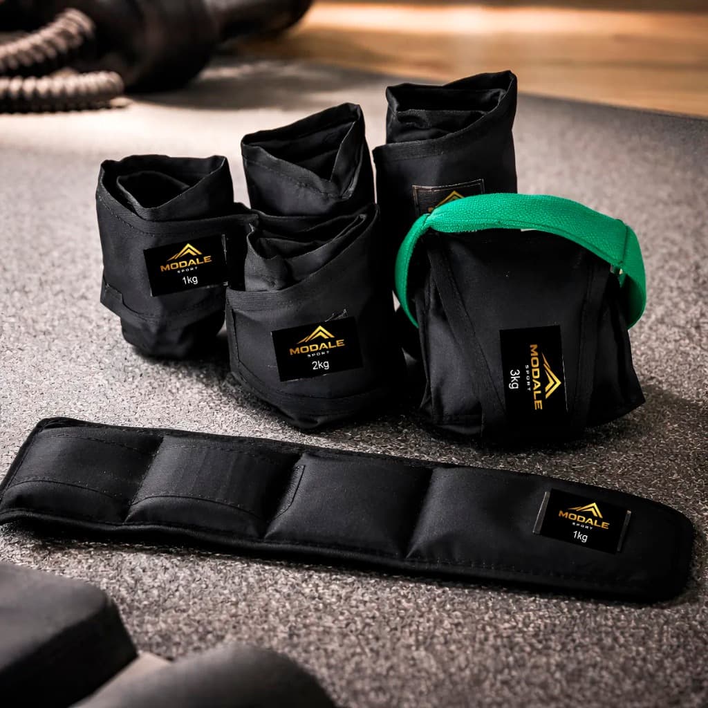 Kit de 3 pares de  Caneleira/Tornozeleira com Velcro  1, 2, 3kg. + Alça para Kettlebells. Faça seu treino!