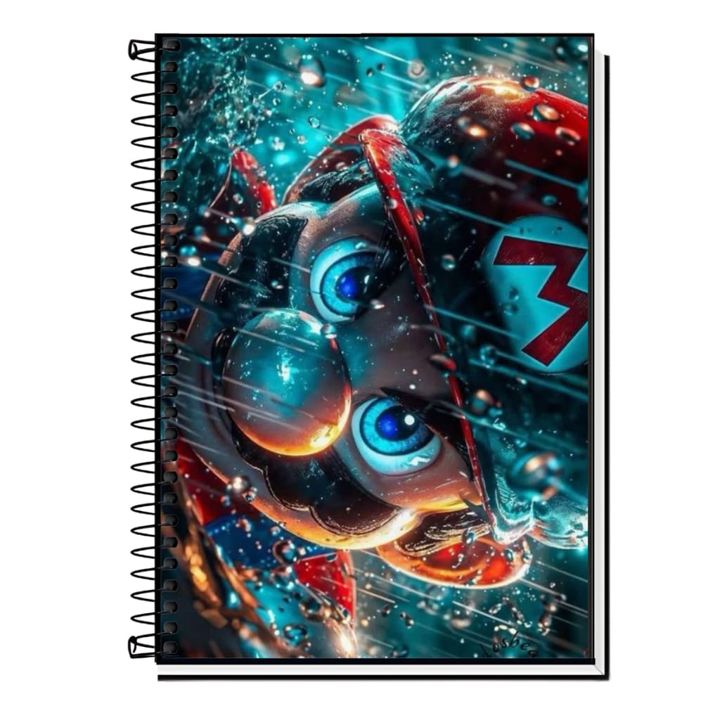Caderno Personalizado Super Mário – Capa Dura  Escolar - universitario , 01 ate 20 materias