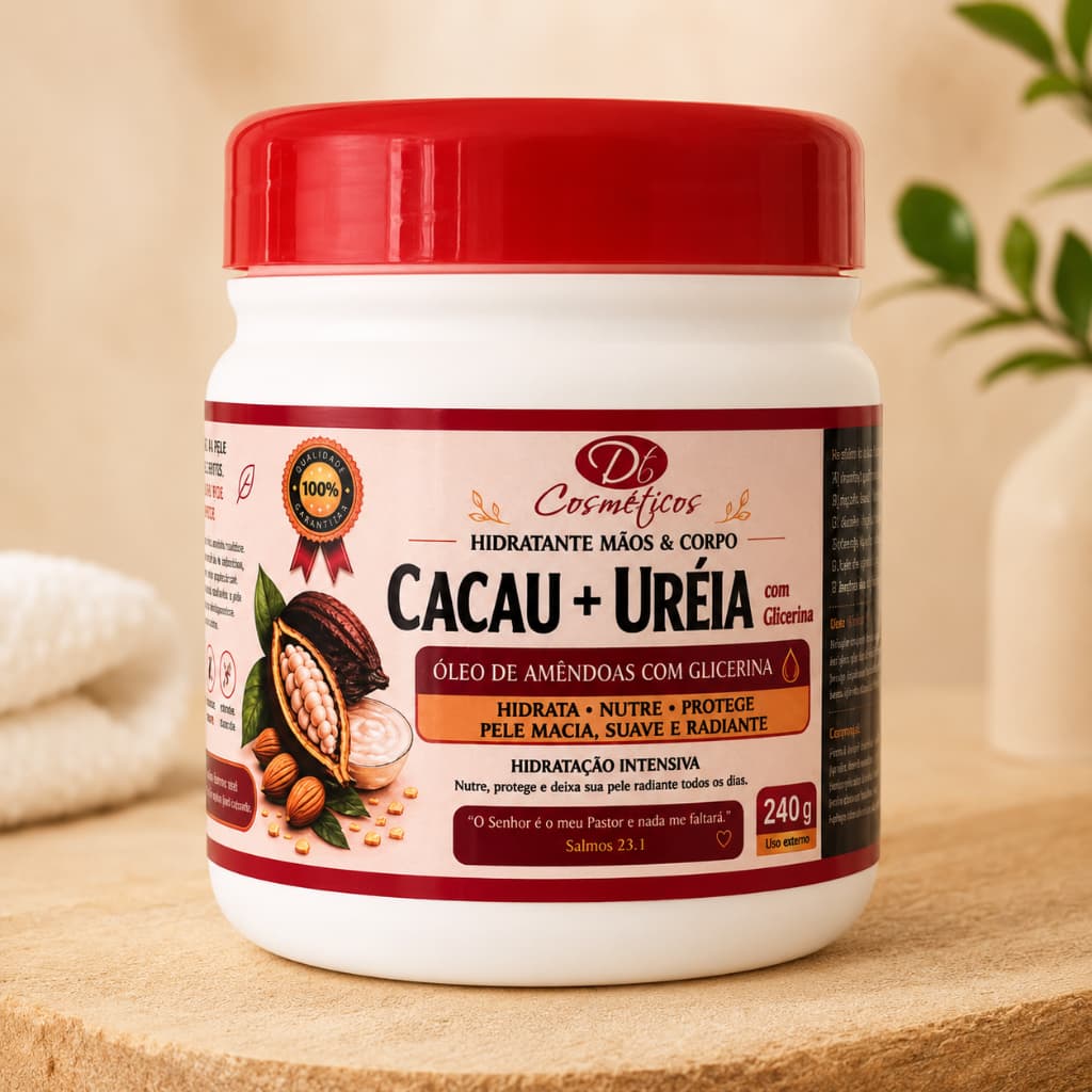 Creme Hidratante Cacau + Ureia com Glicerina 240g | Hidratação Intensiva para Mãos e Corpo
