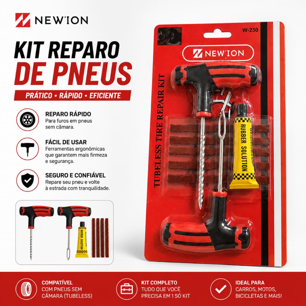 Kit Reparo de pneus sem Camara Rápido e Prático 8 Peças New'ion