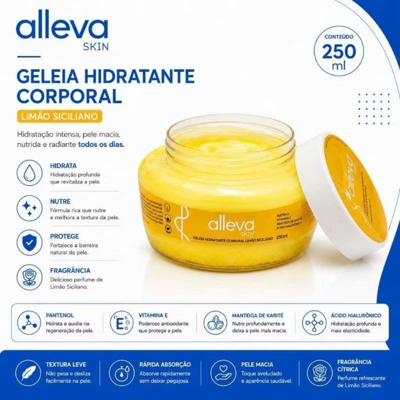 Alleva Skin Hidratante Corporal 250ml com Textura Leve e Absorção Rápida