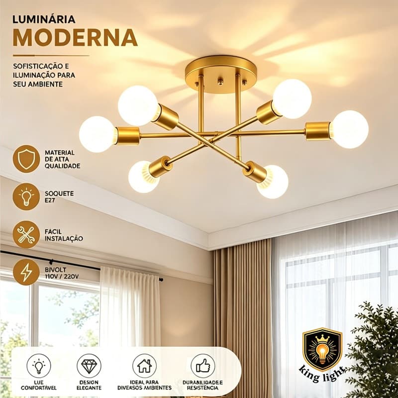 Lustre Moderno Lâmpada De Teto Semi-Embutida Iluminação De Ouro Antiga Nórdica Decorativa De Casa