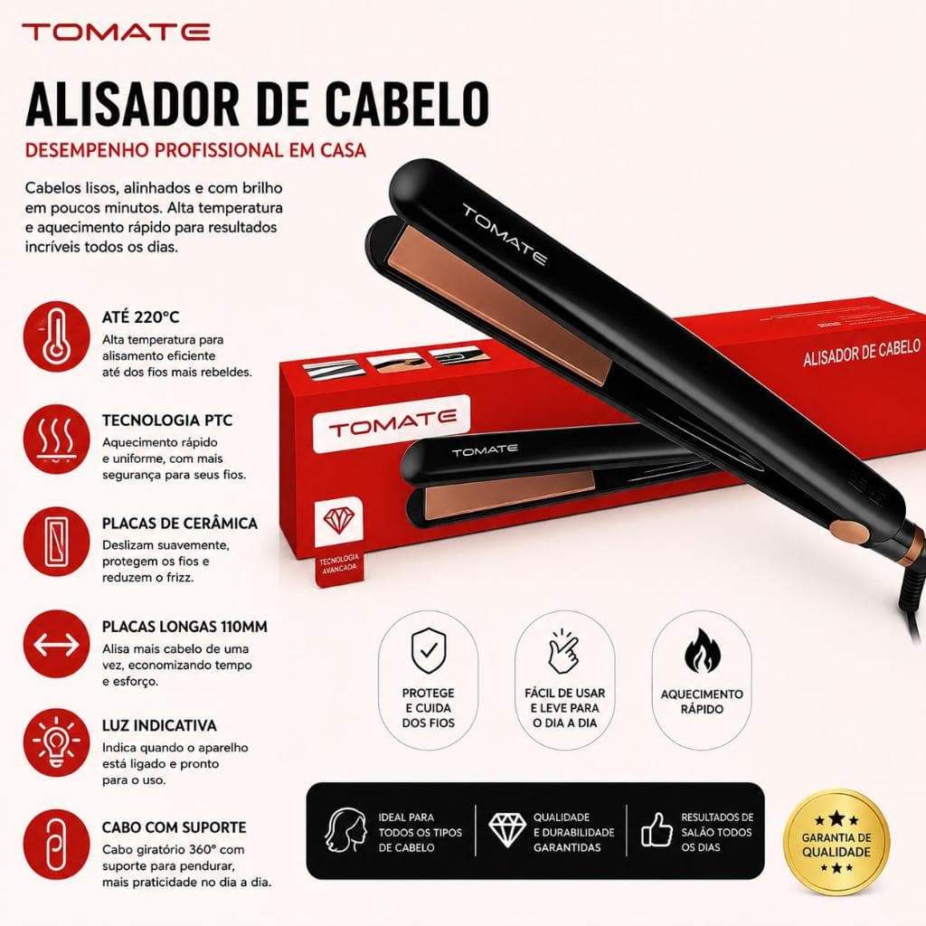 Chapinha Prancha Alisadora Profissional de Alta Qualidade 220 graus Bivolt
