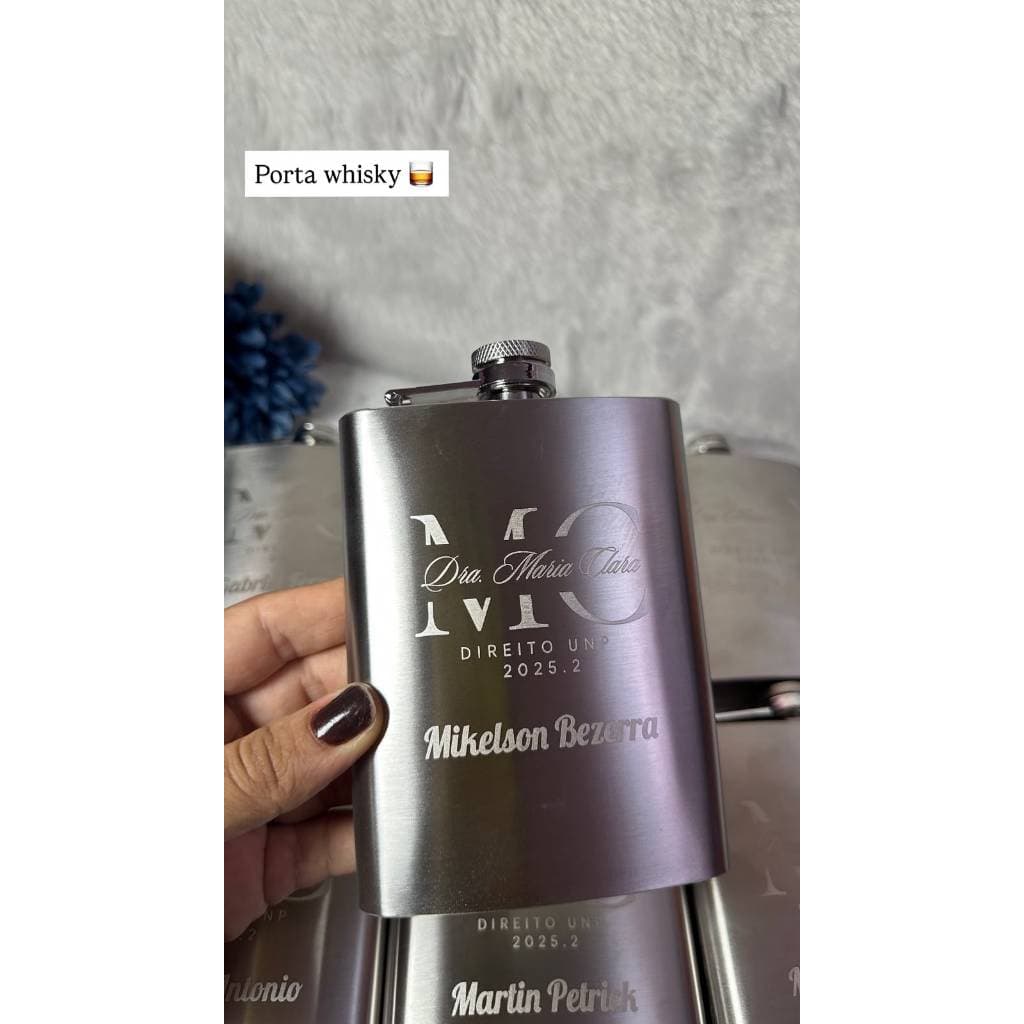 Cantil De Bolso Inox 230ml Personalizado a Laser Ideal para Lembrança Uso Pessoal Presente Brindes Porta Bebida Whisky