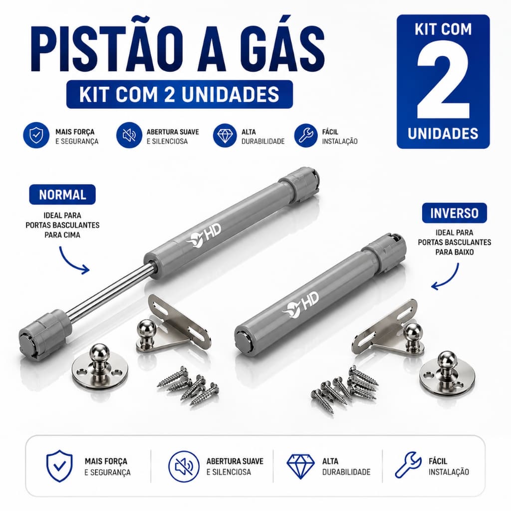 KIT 2 PISTÃO A GÁS PARA PORTAS / COZINHA /ARMÁRIOS