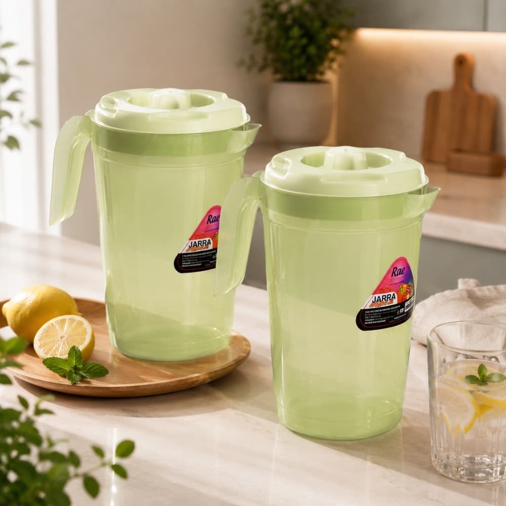 Kit 2 Jarra Colorida Plástico 2 Litros Com Tampa Alça Para Suco Água Refrigerante Resistente Cozinha