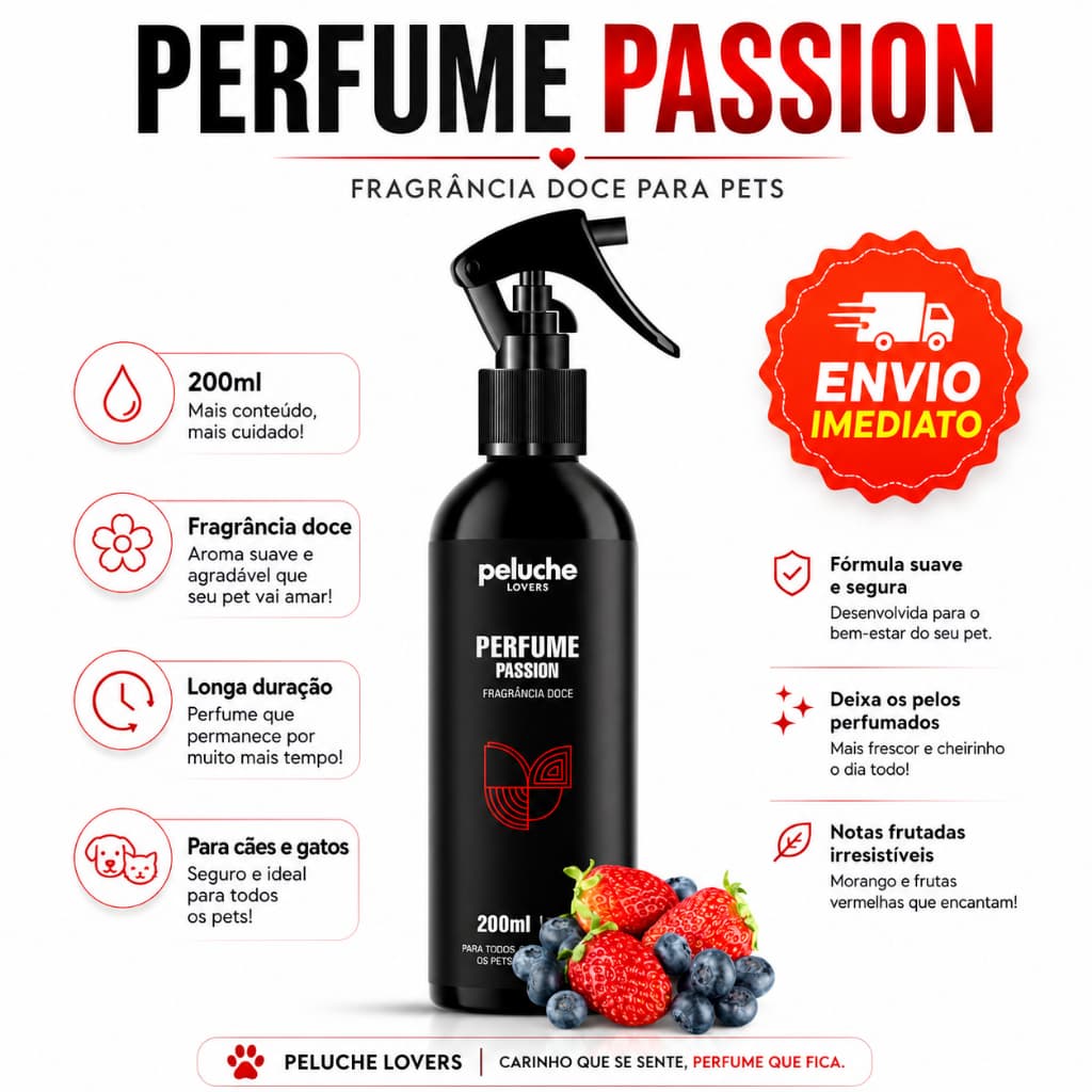 Perfume Pet Passion Frutas Vermelhas Peluche Premium para Cães e Gatos