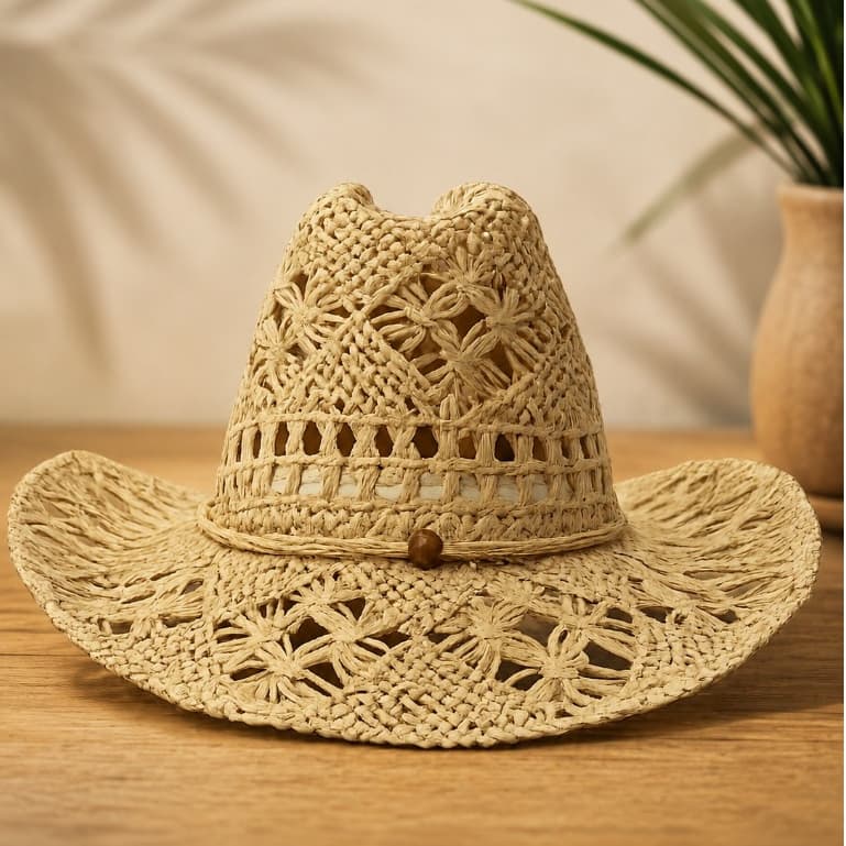 Chapéu De Palha Virgínia Cowgirl Vaqueira Com Recorte Vazado Country Praia