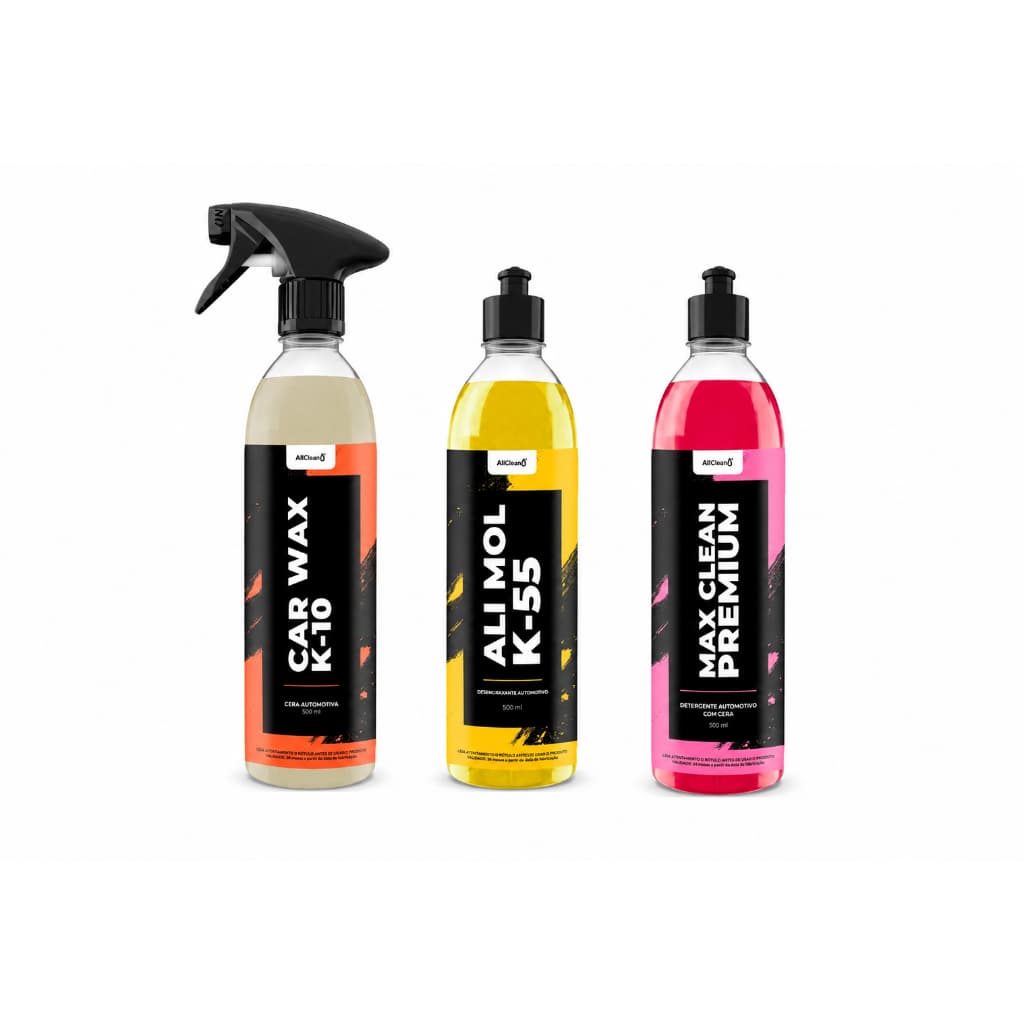 Kit Limpeza Automotiva 3 em 1 Shampoo Desengraxante Cera Carnaúba Brilho Profissional 500ml