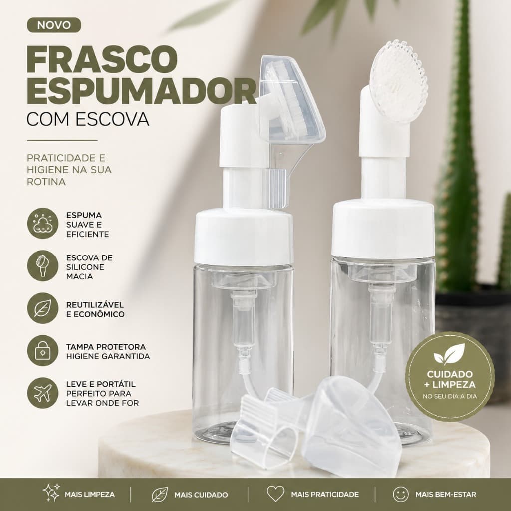 Frasco Transparente Pump Espulmador 100/150 ml Limpeza Facial Skin Care