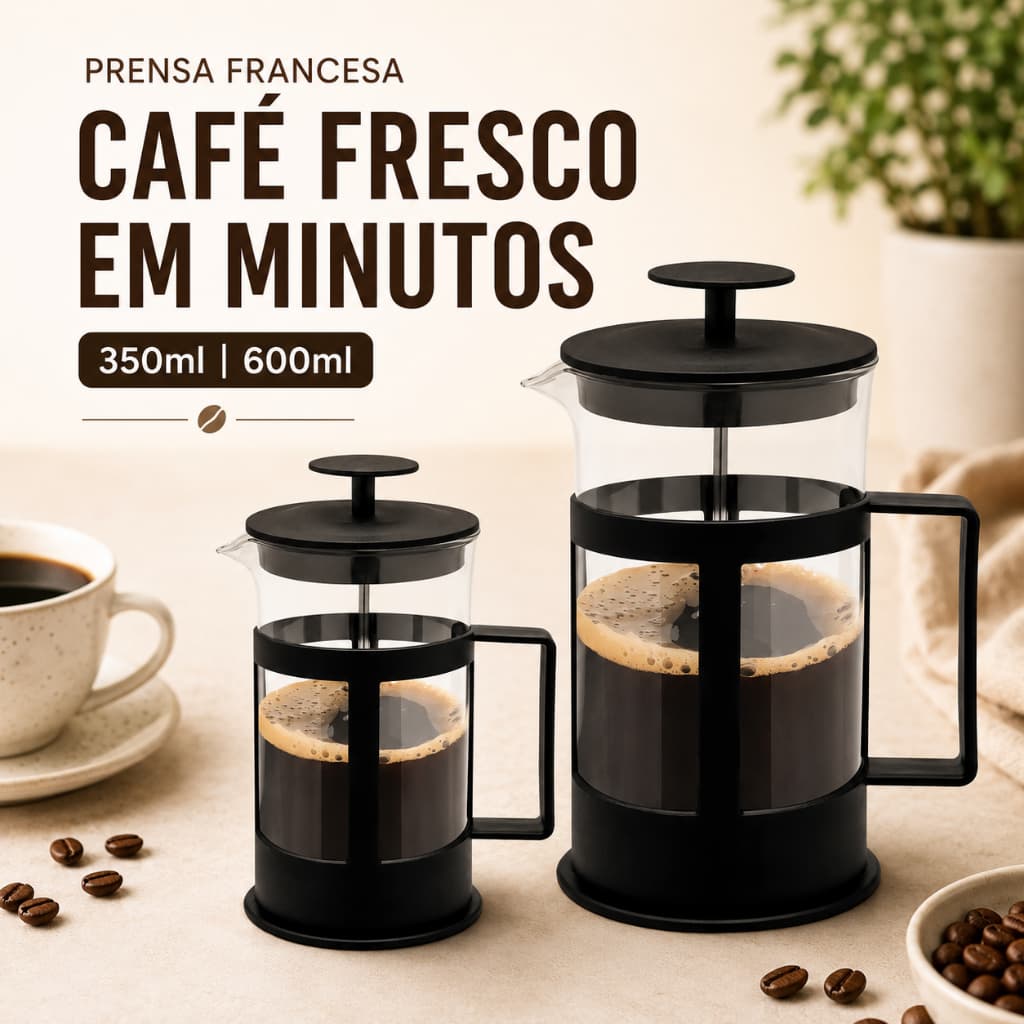 Cafeteira Prensa Francesa Vidro Inox Café Chá Cremeira 350ml 600ml