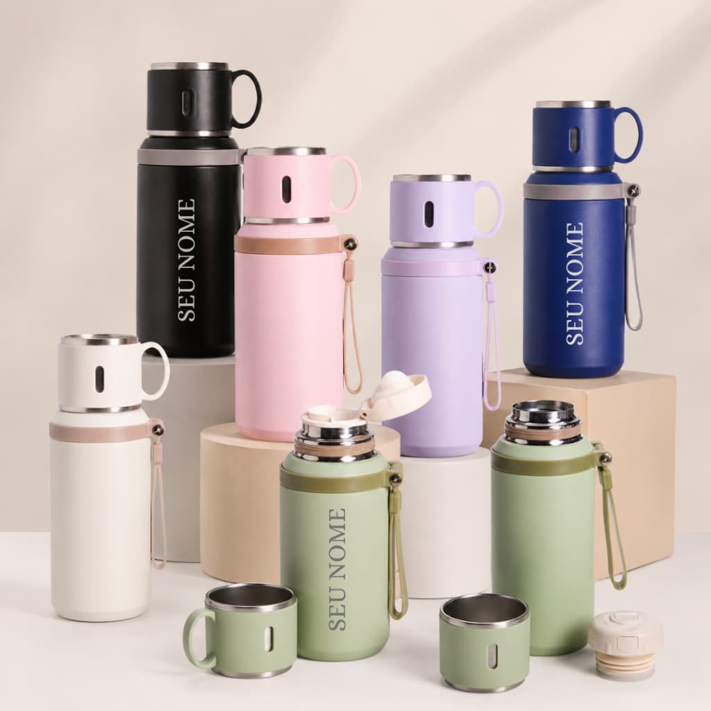 Garrafa Térmica Café Chá Personalizada Infusor Chá 600ml Quente Frio Original