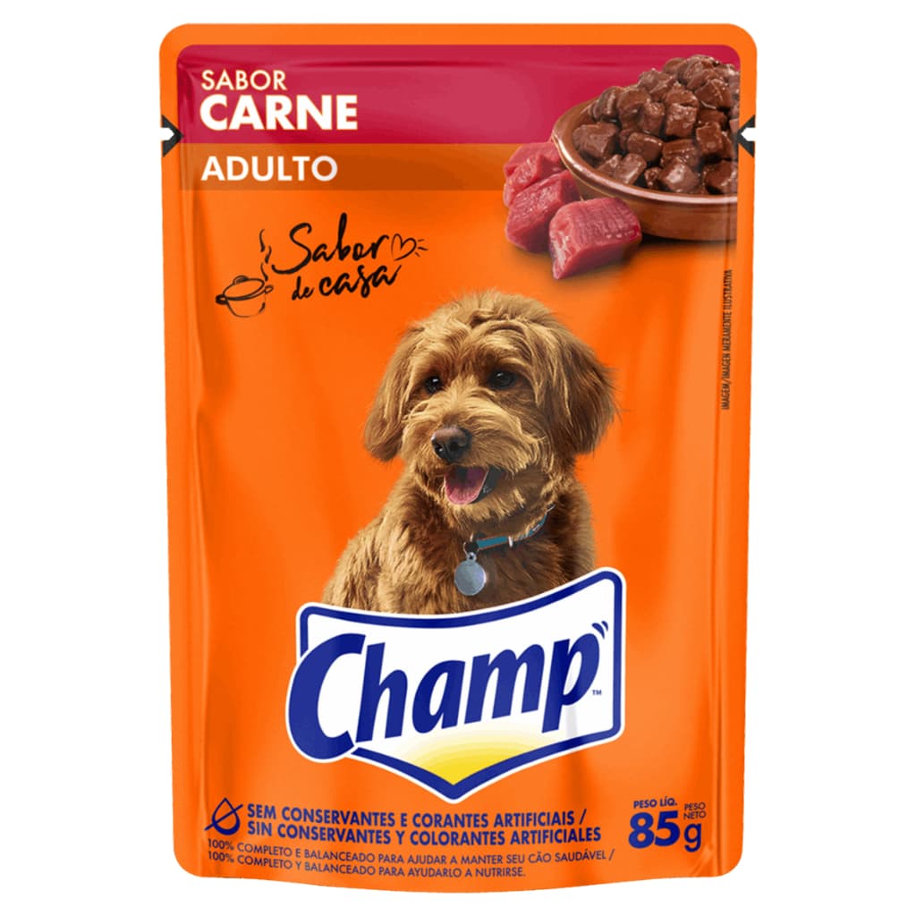 Ração para cachorro Champ Adulto sabor Carne Sachê 85g- Kit com 8