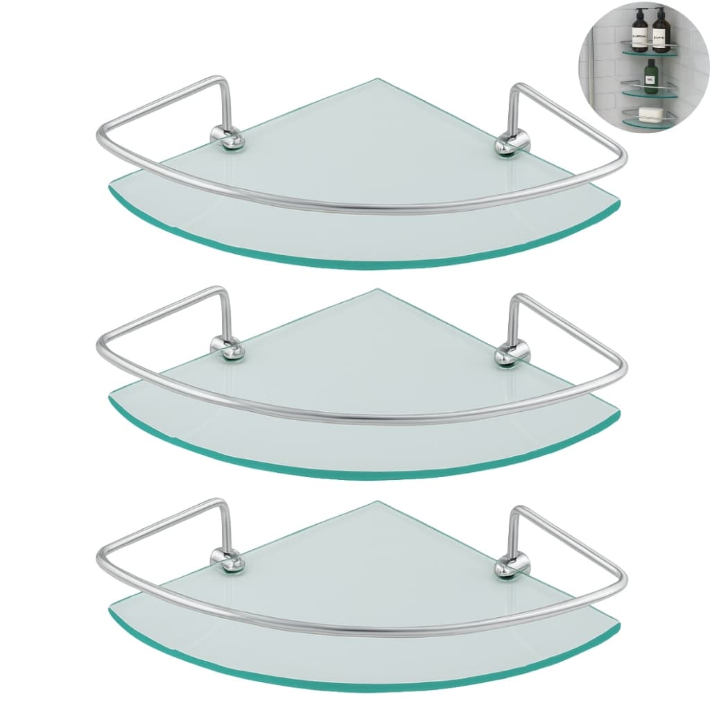 Kit 3 Porta Shampoo De Canto Luxo Prateleira Vidro Para Banheiro Ou Cozinha Organizador De Box