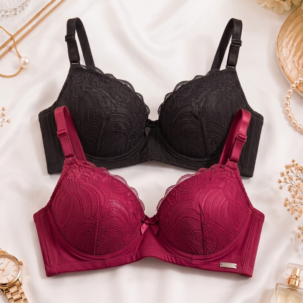 Kit C/2 Sutiãs RENDADO Premium Com Bojo Push Up Reforçado  Soutien Efeito Silicione PROMOÇÃO