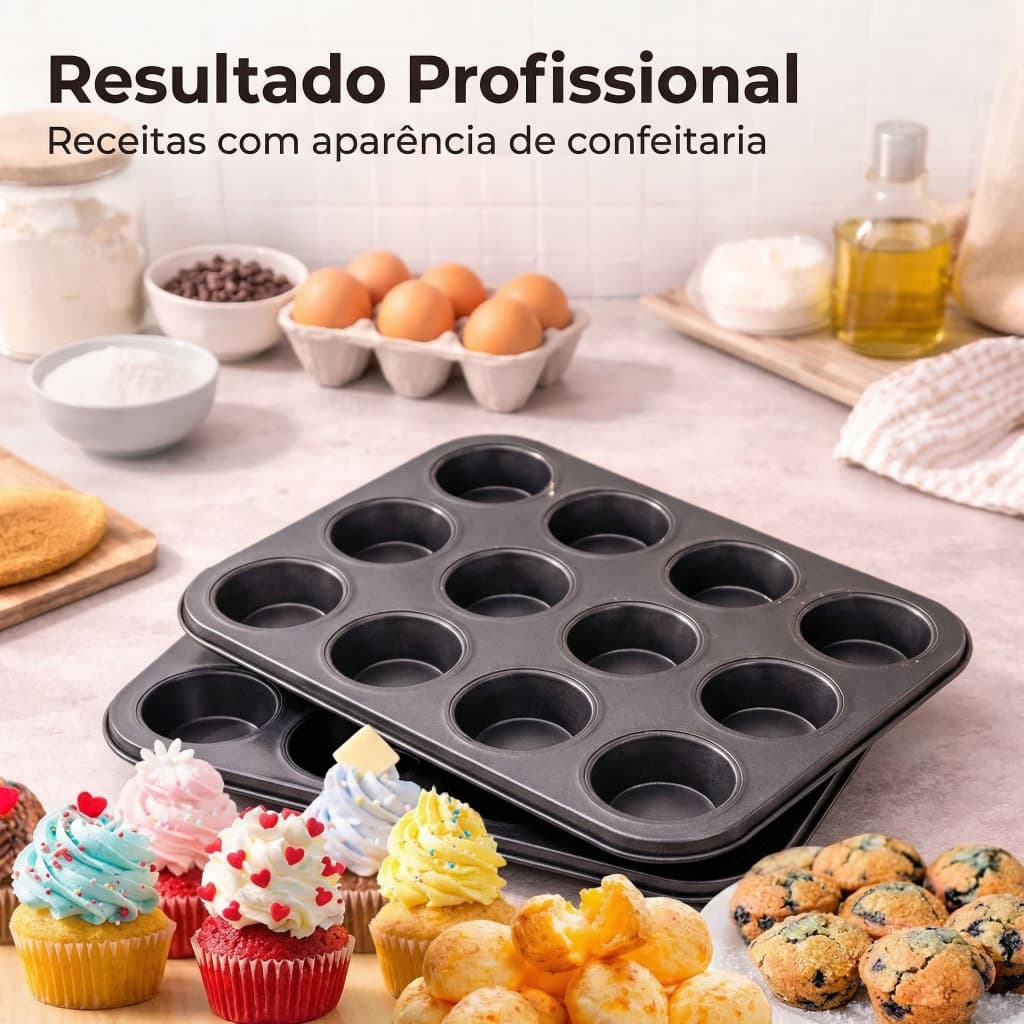 Forma Antiaderente 12 Cavidades Cupcake Pão Queijo Modelo Resistente Cozinha Pratica