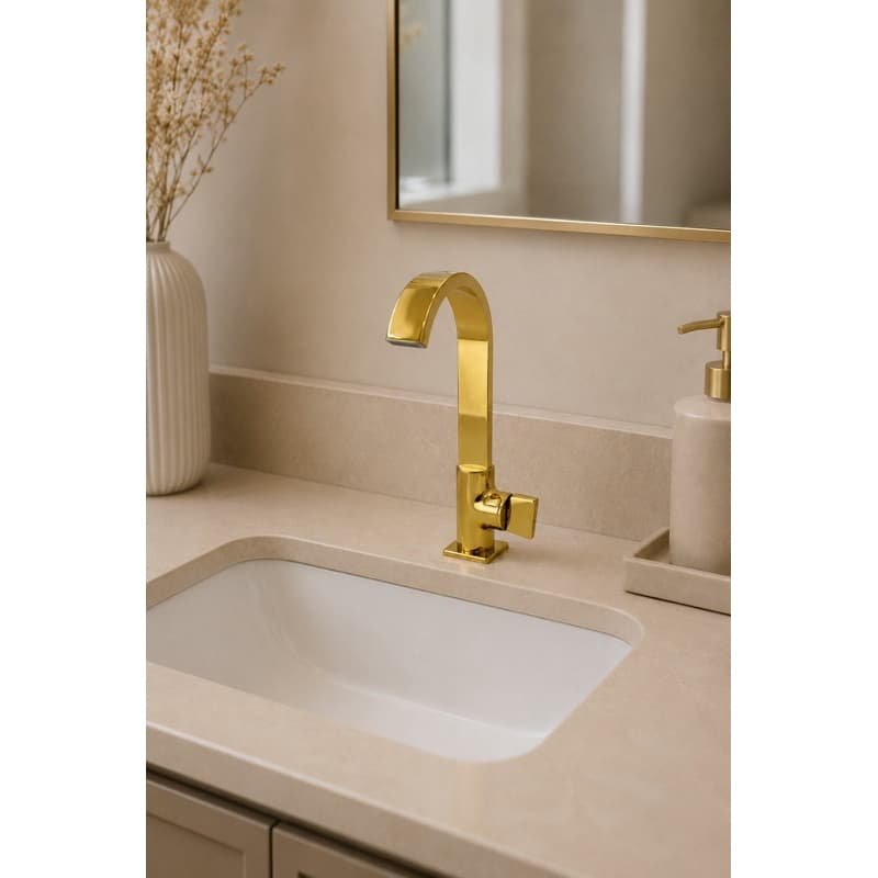 Torneira Para Lavatorio De Mesa Dourado 1/4 De Volta Samer