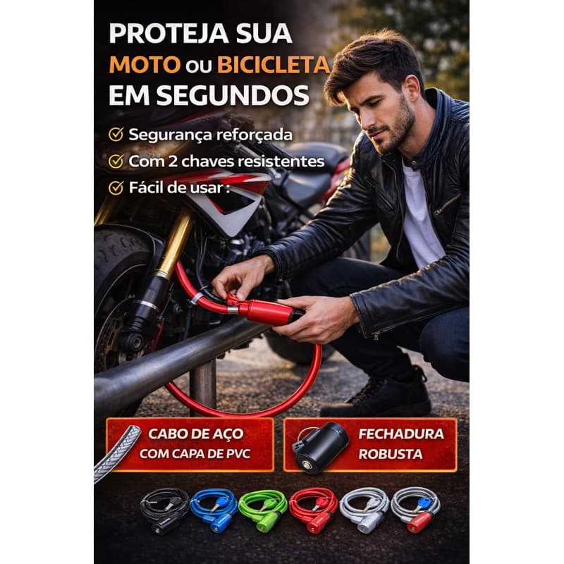 Cadeado Antifurto para moto e bicicleta reforçado com chave