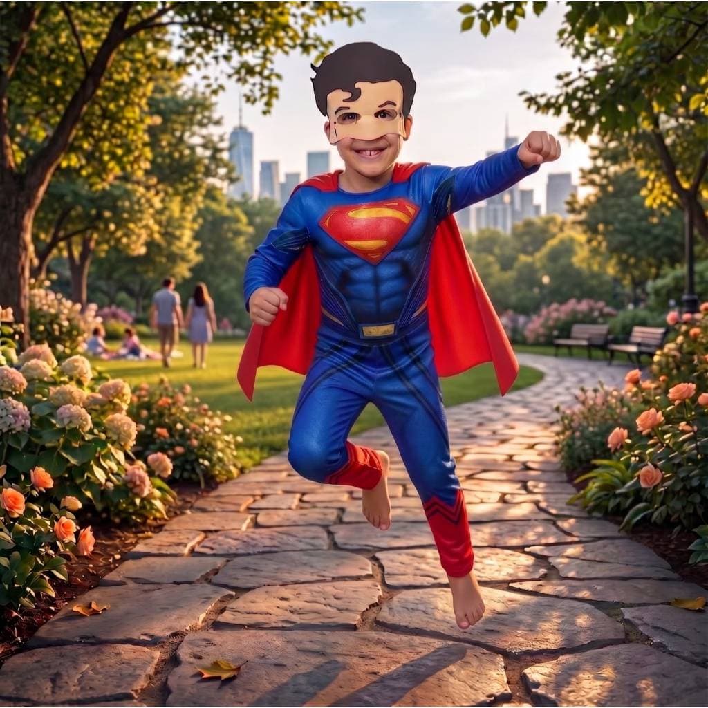 Fantasia Infantil do Superman Longa Com Enchimento E Mascara E.v.a