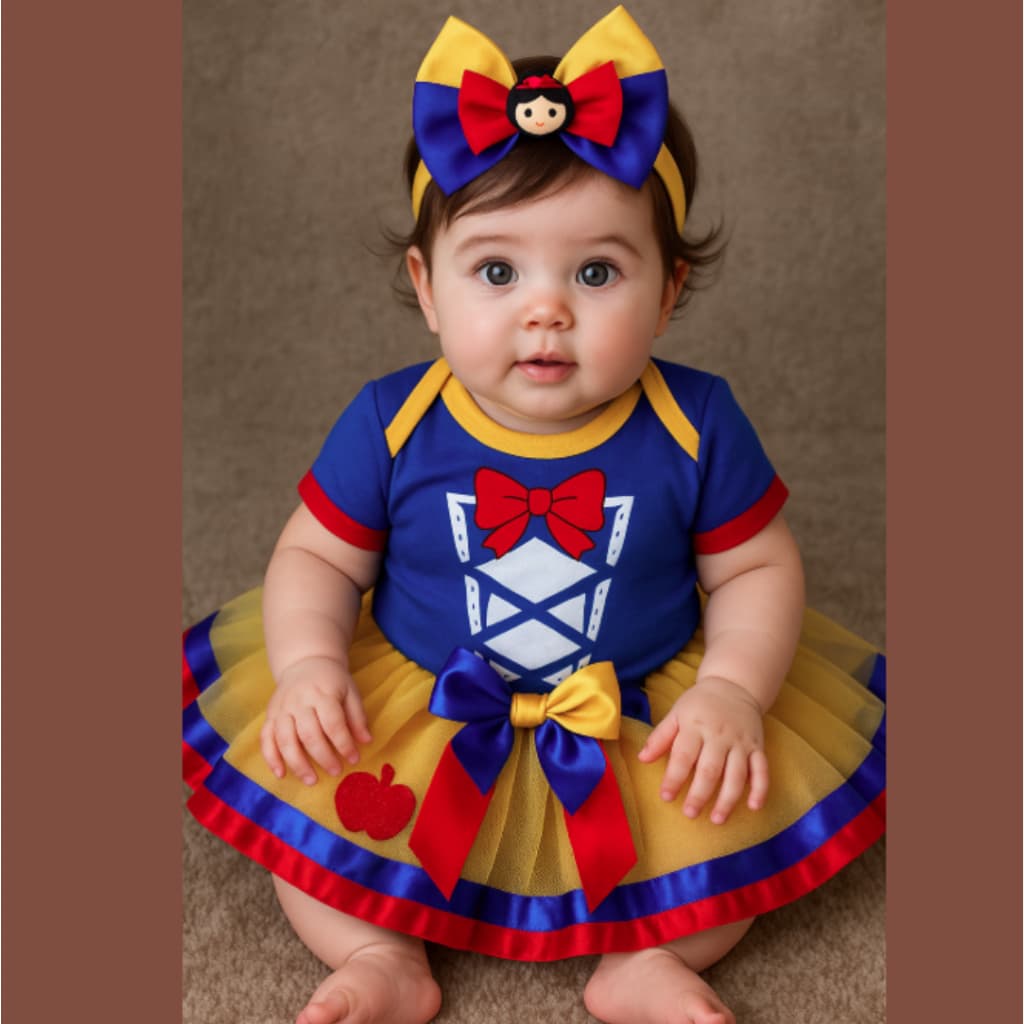 Body Bebê Menina Mesversario Branca de Neve Tecido Confortável