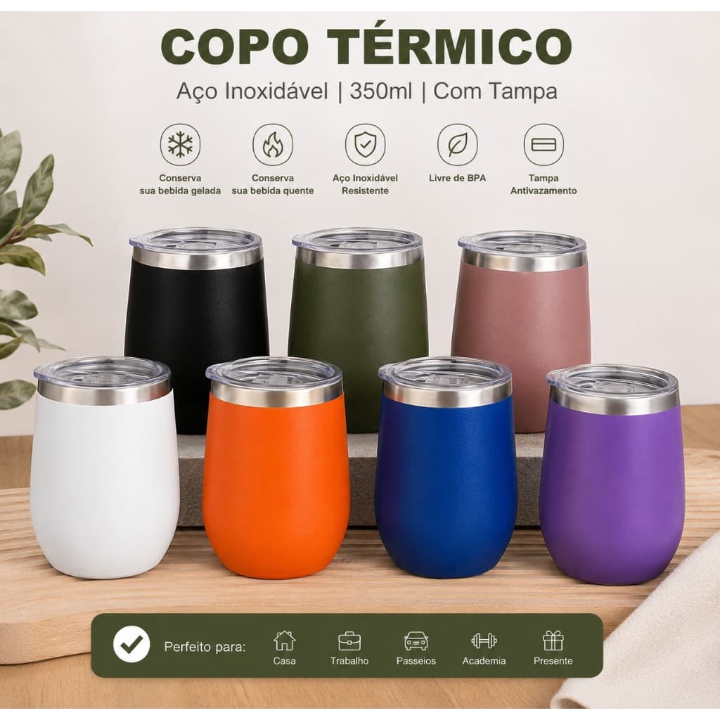 Copo Ovo Cuia Térmica 350ml Em Inox Com Tampa Acrílica Envio Imediato-Cores completas
