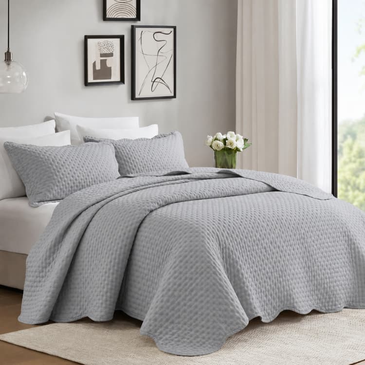 Colcha Cobre Leito 400 Fios Casal 3 Peças Toque Macio Matelado Cama Posta Jogo De Cama Premium