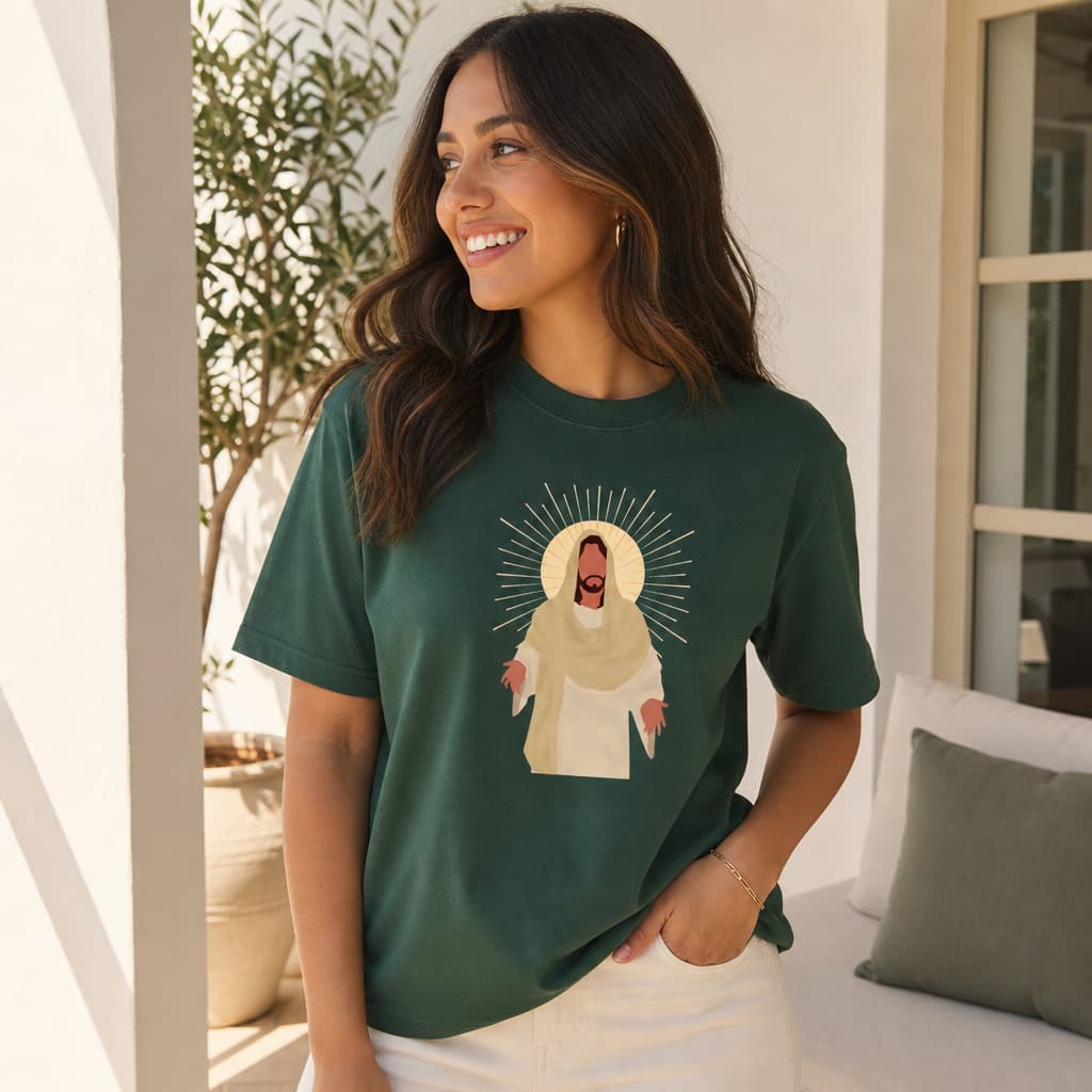 Camiseta 100% Algodão Feminina Moda Católica Religiosa Estampa Jesus Envio Imediato