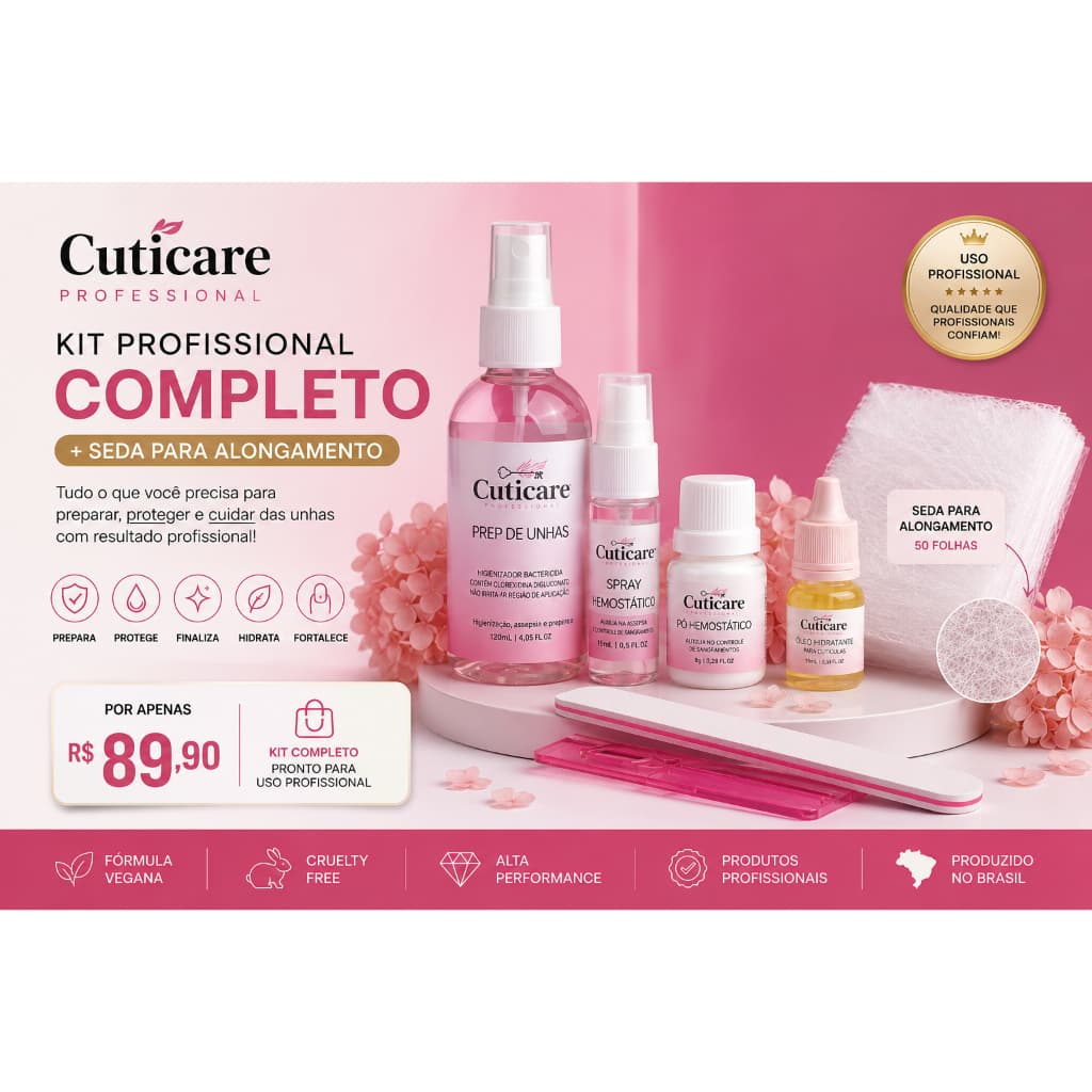Kit Cuticare Profissional Completo + Seda para Alongamento