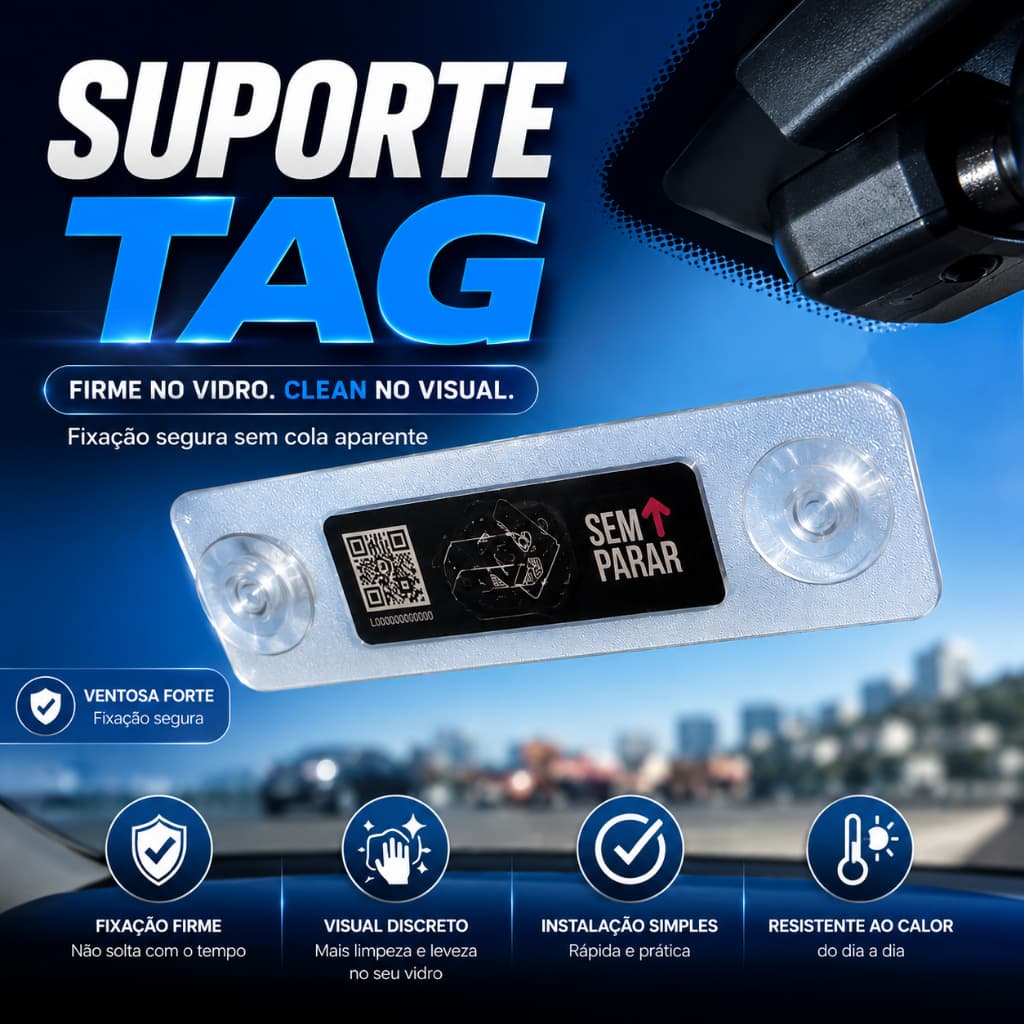 Suporte para TAG Pedágio Sem Parar ConectCar Veloe com Ventosas Sem Cola