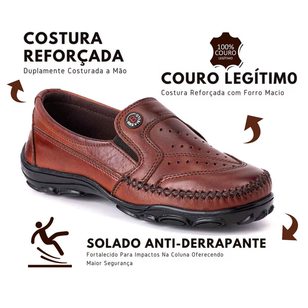 Mocassim Sapatilha Docksider Masculino todo em Couro Legitimo