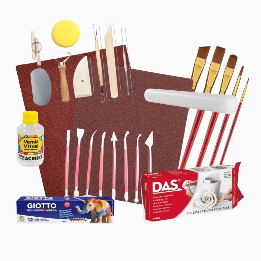 Kit Massa DAS 1kg Para Modelagem Ferramentas Rolinho Pincéis