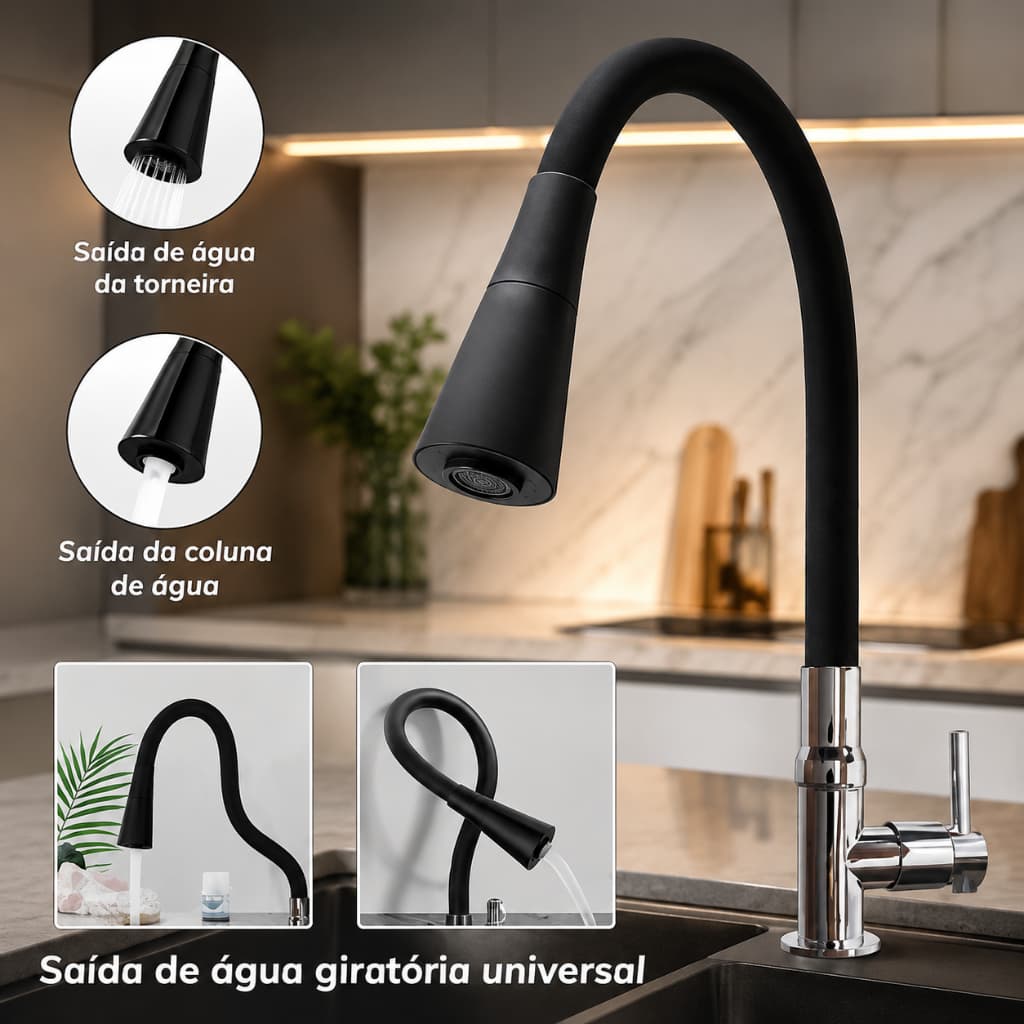 Torneira Flexível De Silicone Flexível Cozinha Gourmet Com 2 Jatos Luxo para Parede/pia