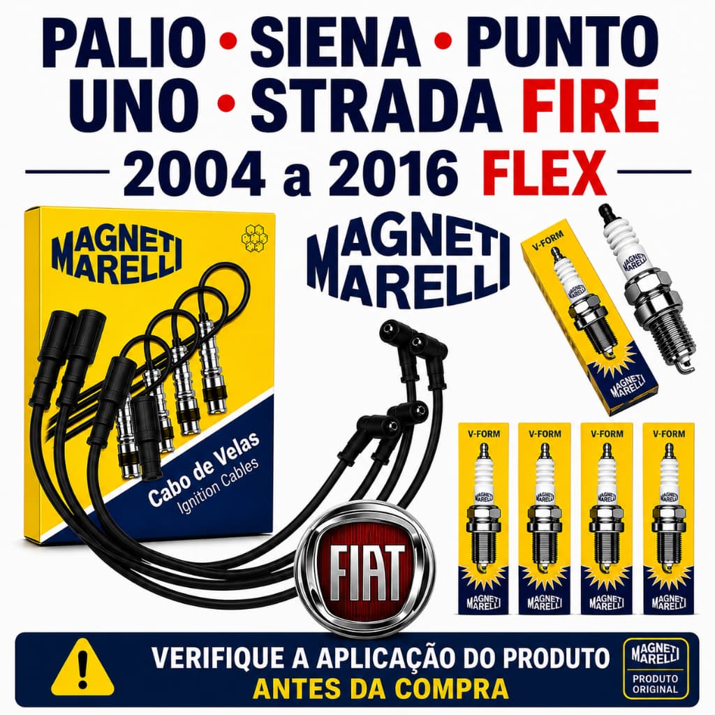 Kit Cabos+Velas Palio Siena Punto Uno Strada Fire 8v 2004 a 2016