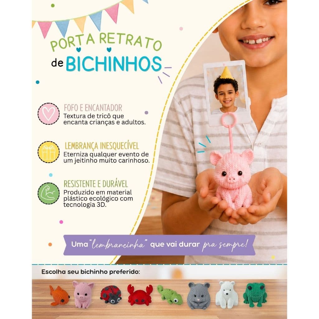 Porta Retrato de Bichinho - pra presente ou lembrancinha de aniversário
