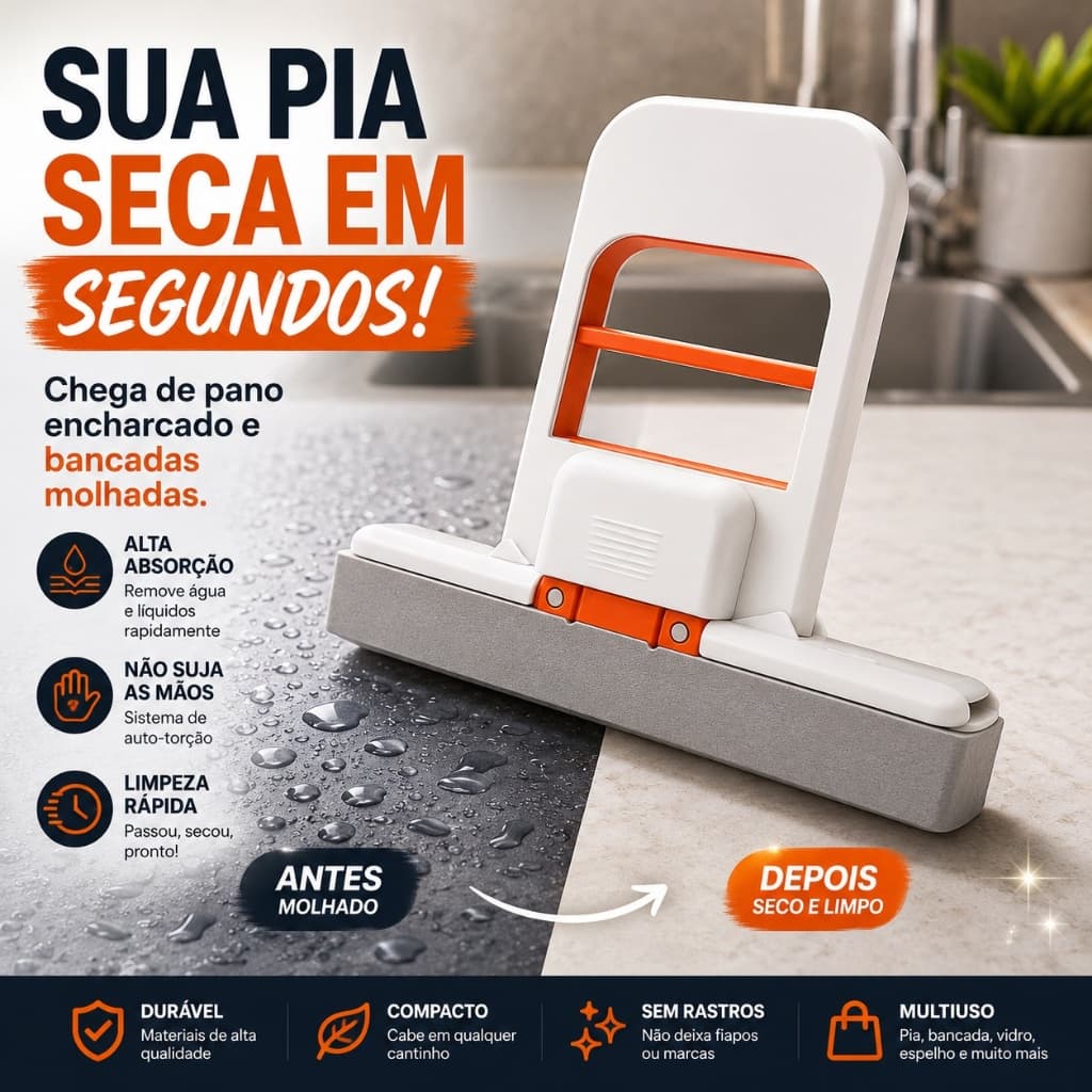 Mini Mop Absorvente para Pia Rodo Esponja PVA Auto Torção Portátil Limpeza Bancada Cozinha Banheiro