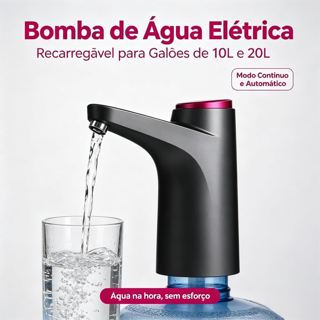 Bomba Elétrica Recarregável para Galão de Água 10L 20L Dispenser Automático Portátil