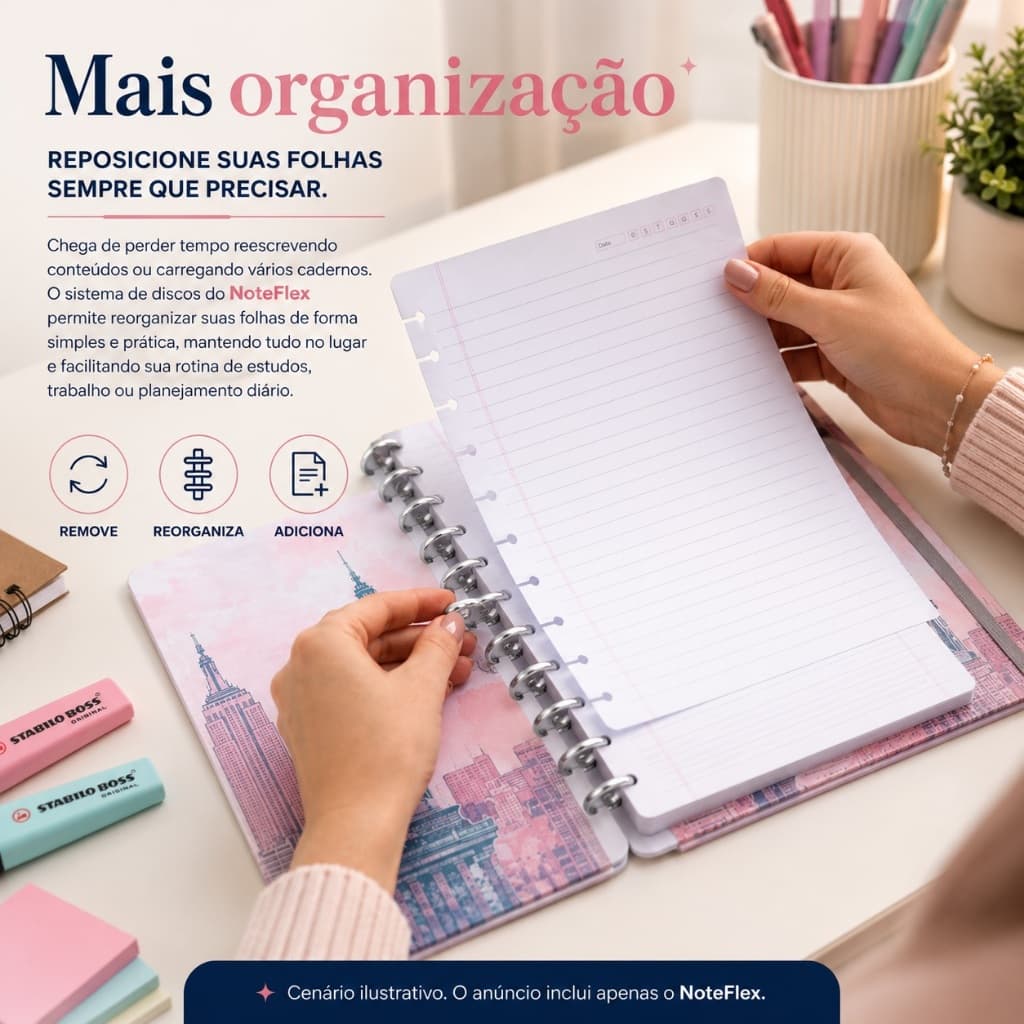 Caderno Inteligente NoteFlex Grande Capa Dura Sistema de Discos Reposicionável Pautado