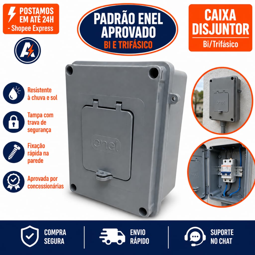 Caixa para Disjuntor Bifásico/Trifásico 70A | Padrão Enel Homologada | Modelo CDJ3 – Marca TAF