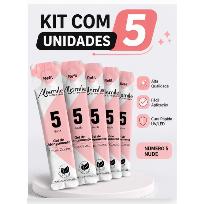 5 Unidades Refil Sachê Gel 05 Nude Real Love Linha Classic 15ml Alongamento Allsmile