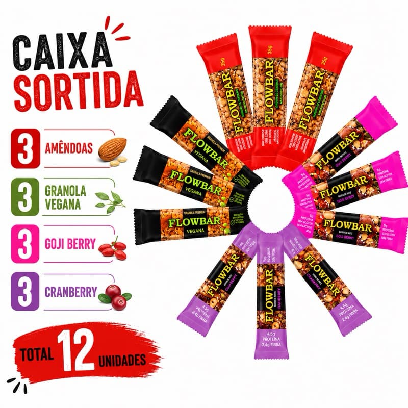 Barra De Nuts Sabores 30g Flowbar Caixa Com 12 Unidades