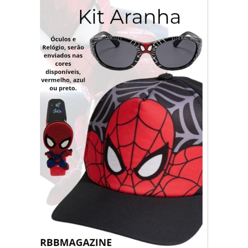 Combo Homem-Aranha: Boné Bordado, Óculos e Relógio à Prova D’Água