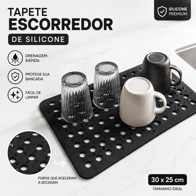 Tapete Escorredor de Louça Silicone Porta Pratos Copos