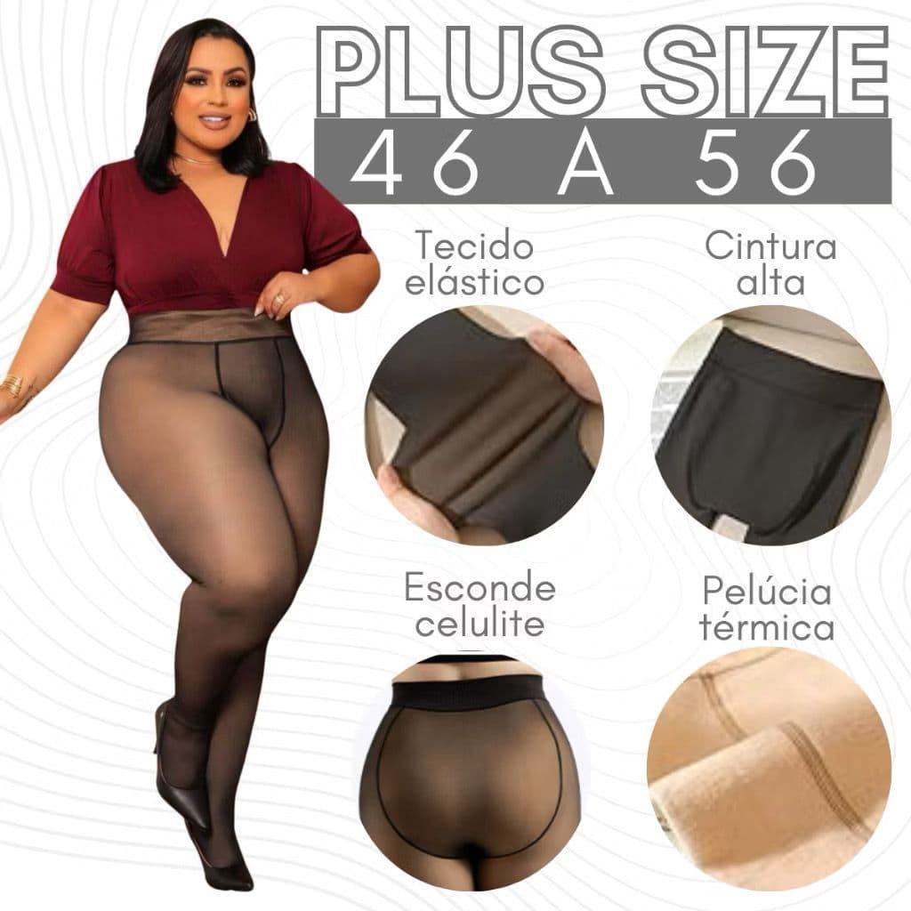 Meia Calça Feminina Peluciada Plus Size Translucida Lã Pelinho Térmica Com Pé - 230gramas