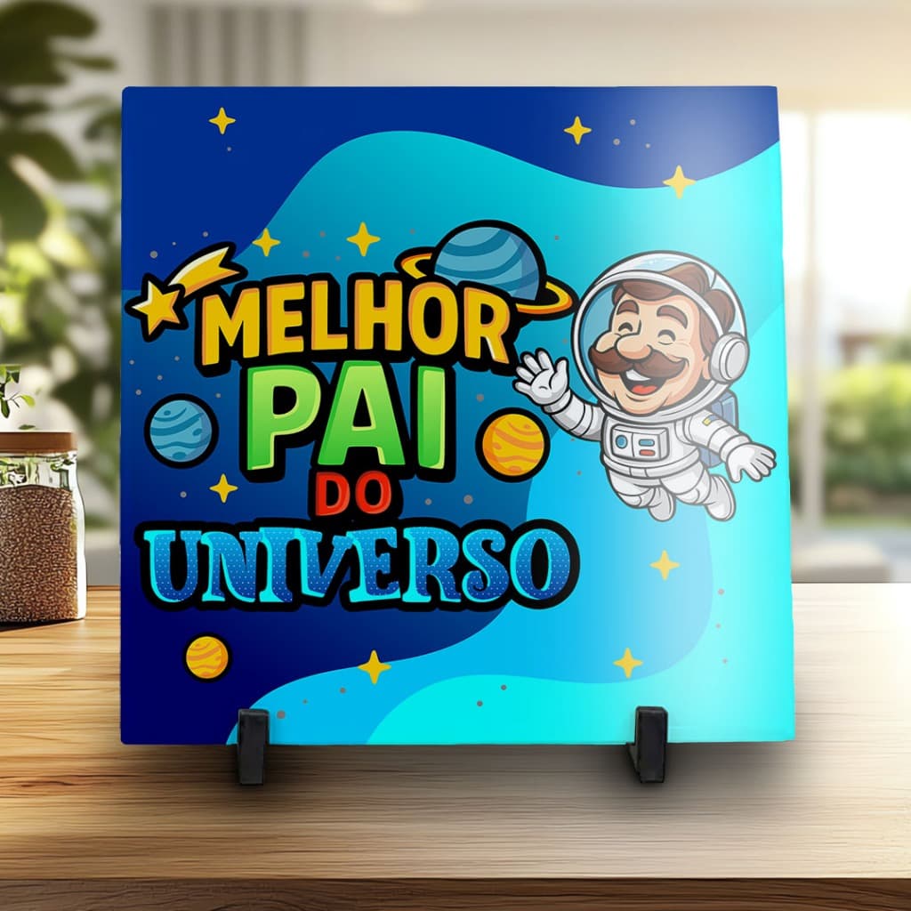 Azulejo Decorativo Dia dos Pais Cartoon O melhor pai do Universo Nota 10 com suporte em MDF