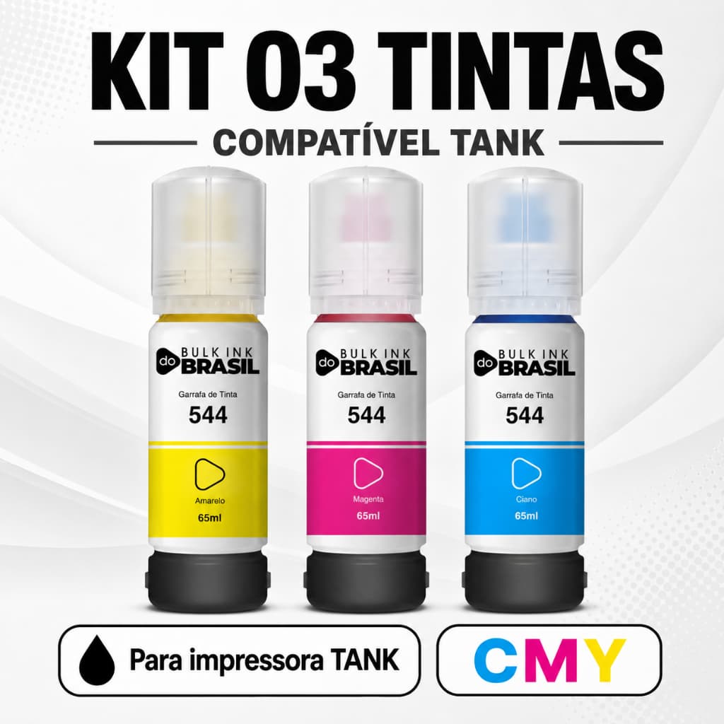 Kit 03 unidades tintas Compatível para Impressoras Tank AMARELO/CIANO/MAGENTA