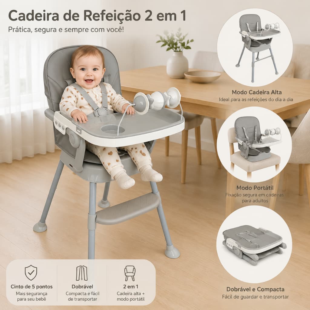 Cadeira de alimentação bebê portátil 3 em 1 Styll Baby Seggura cadeirão