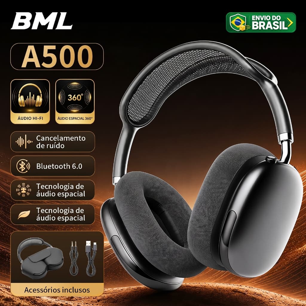 A500 PRO max Fone de Ouvido Modelo Max Super Bass Bluetooth Over-ear para ios e android