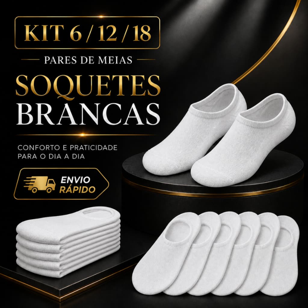 Kit 6/12/18 Pares de Meias Brancas Soquete Cano Curto Unissex Masculina Feminina