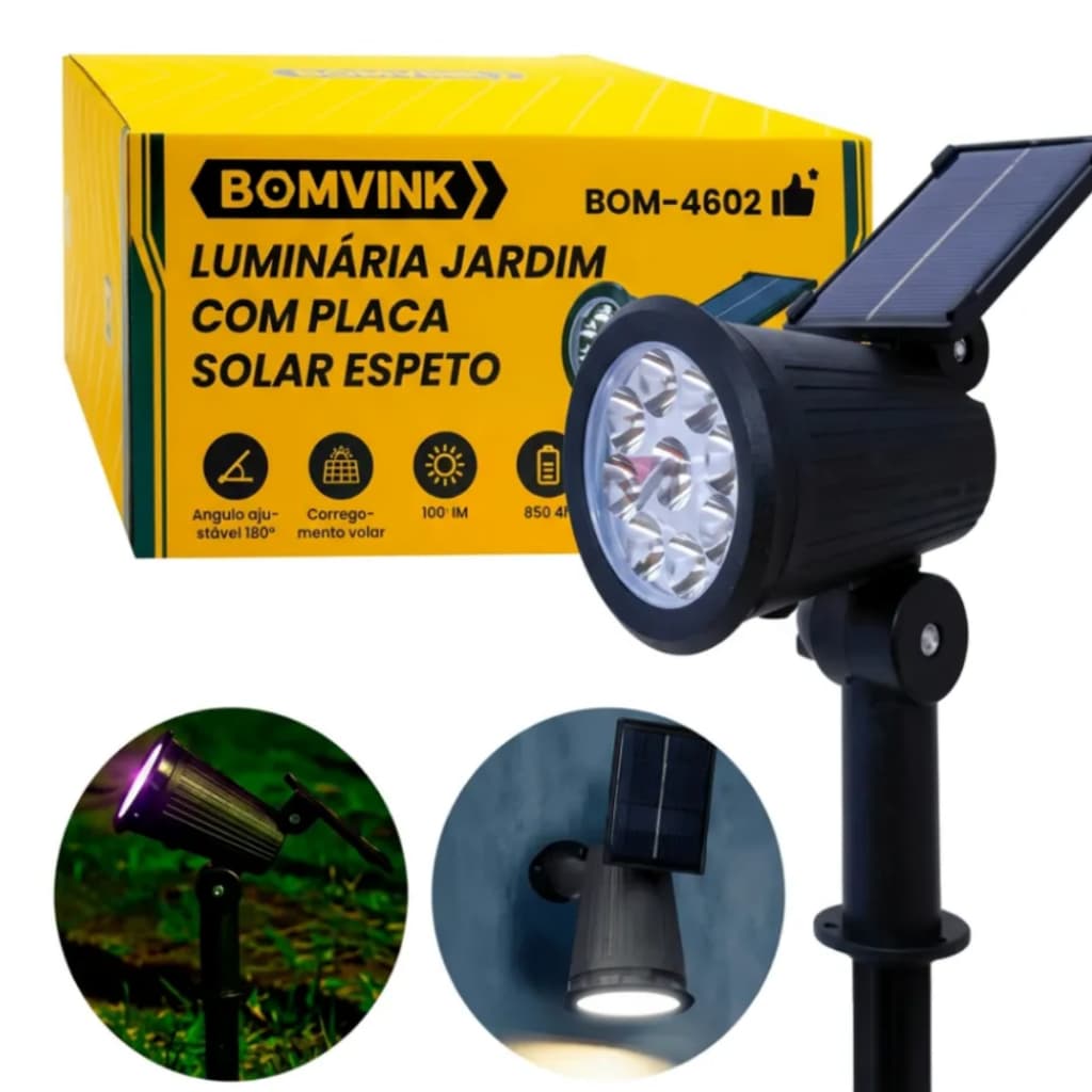 Luminária De Jardim Solar 9 LEDs Ângulo Ajustável 180° Branco Frio