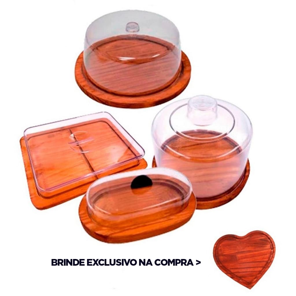 OFERTA 9.9 KIT 5pçs Café Manhã P. Frios, Queijeira, Boleira, Manteig., Madeira RÚSTICA Tpa Acrílico GRÁTIS T.CO
